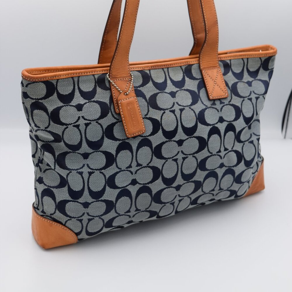 VINTAGE 2001 Coach Signature "C" Denim Blue Jacquard Canvas Tote